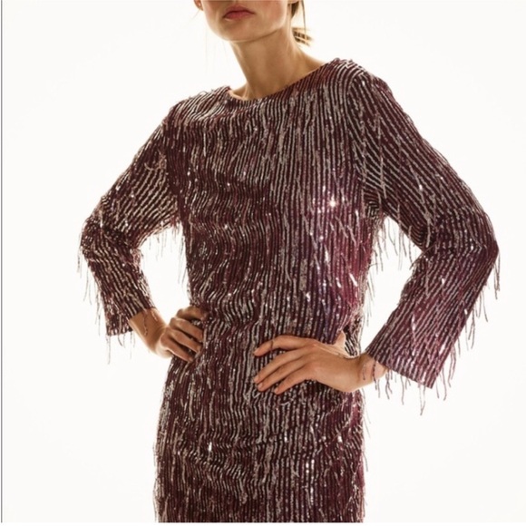 Zara sequin maroon loose fitting dress - Picture 3 of 6